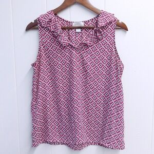 LOFT Sleeveless Ruffle Blouse Geometric Print Casual Top Size‎ MP / #6319